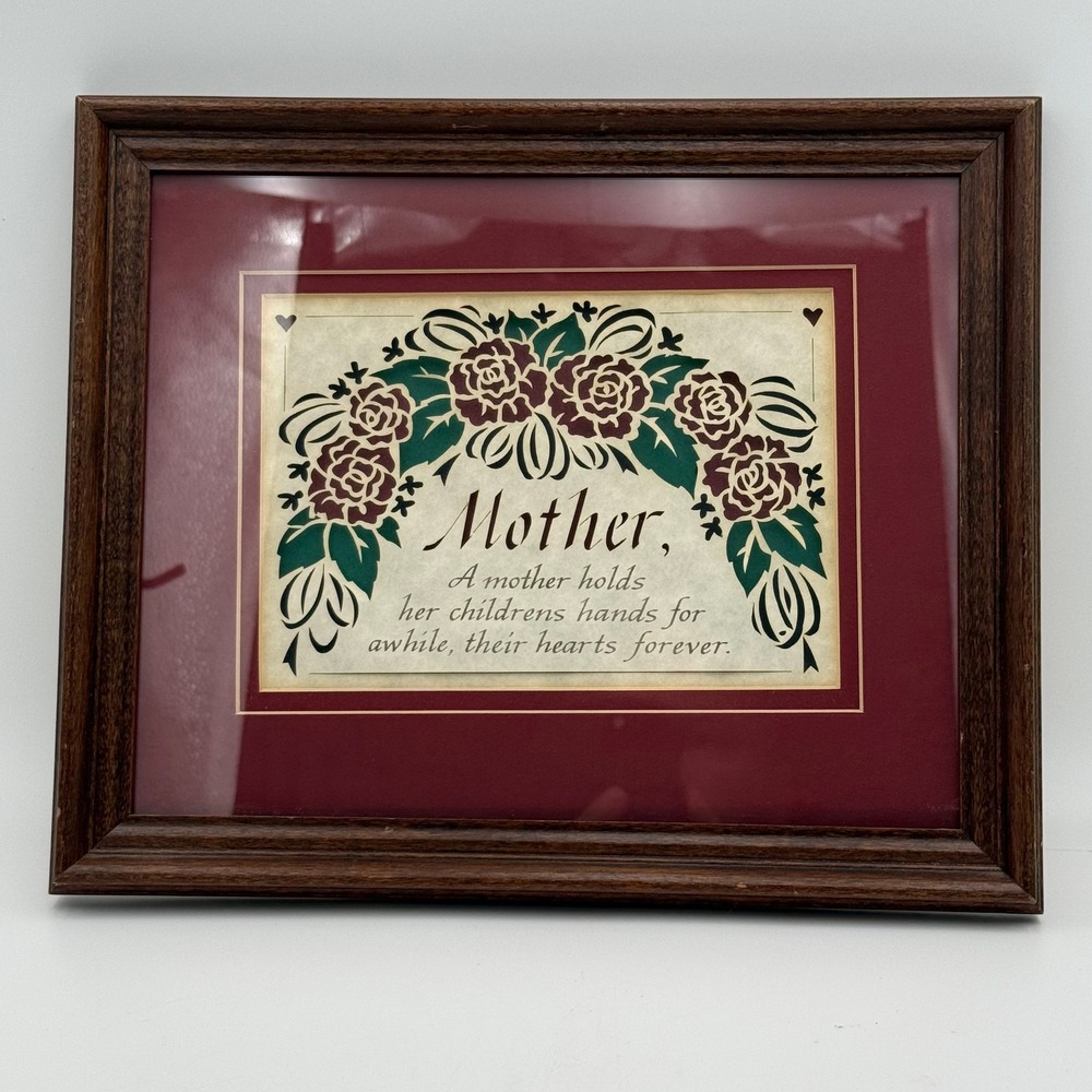 Mother Sentimental Framed Wall Art Floral Rose Quote Wood Frame 11x9 Burgundy